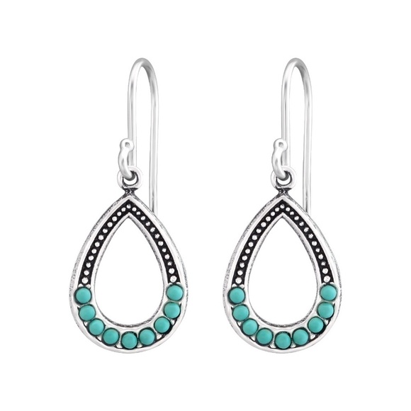 Sterling Silver Turquoise Teardrop Drop Earrings - Picture 1 of 1